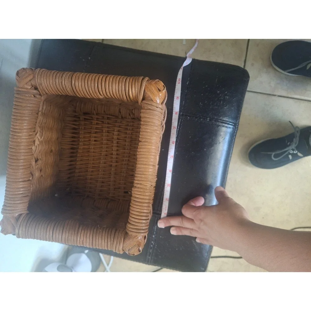 Vintage Square Wicker Storage Basket Woven Rattan Decorative Organizer Brown